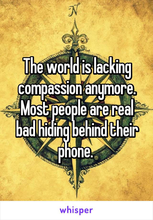 The world is lacking compassion anymore. Most people are real bad hiding behind their phone. 