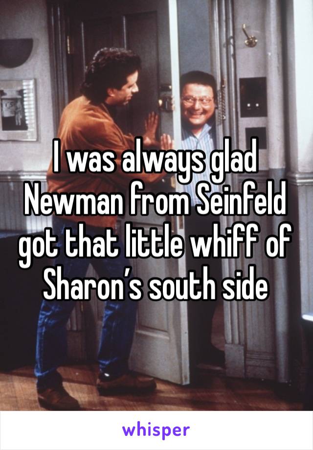 I was always glad Newman from Seinfeld got that little whiff of Sharon’s south side 