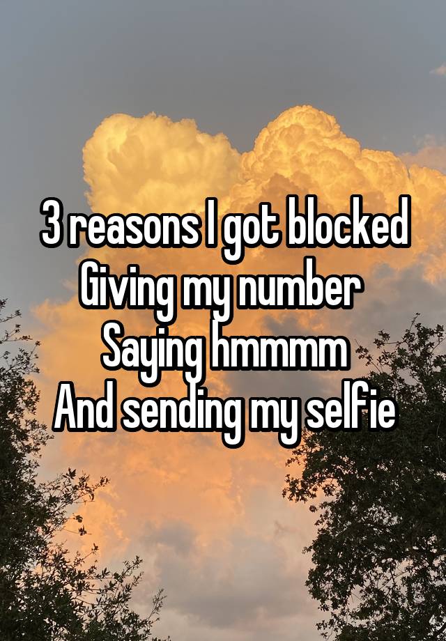 3 reasons I got blocked
Giving my number 
Saying hmmmm
And sending my selfie