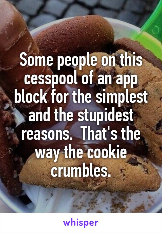 Some people on this cesspool of an app block for the simplest and the stupidest reasons.  That's the way the cookie crumbles.