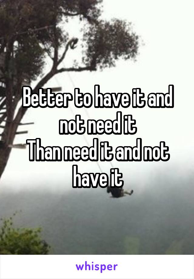 Better to have it and not need it
Than need it and not have it