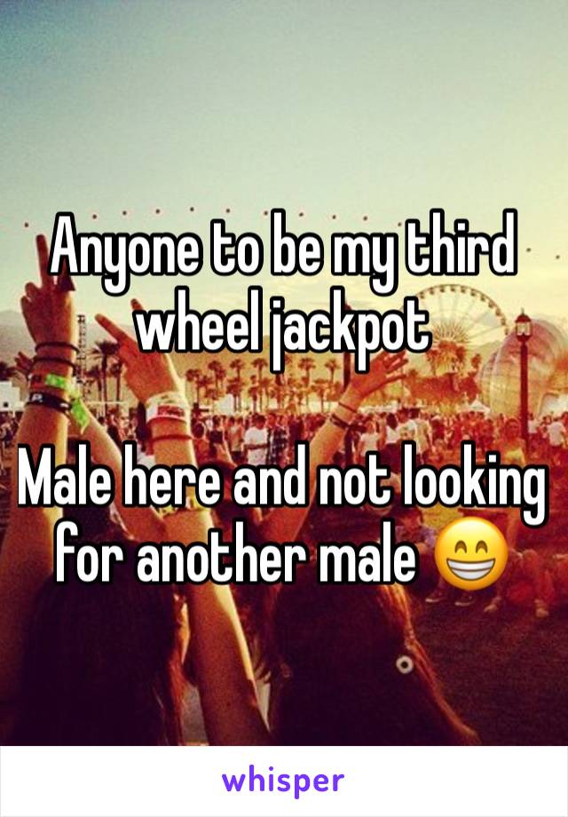 Anyone to be my third wheel jackpot

Male here and not looking for another male 😁