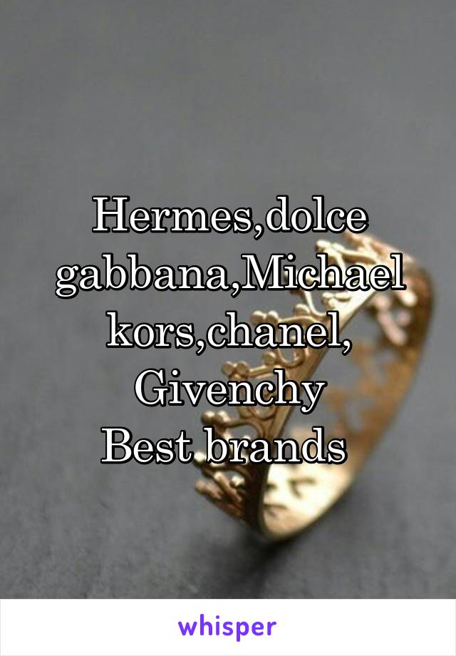 Hermes,dolce gabbana,Michael kors,chanel,
Givenchy
Best brands 