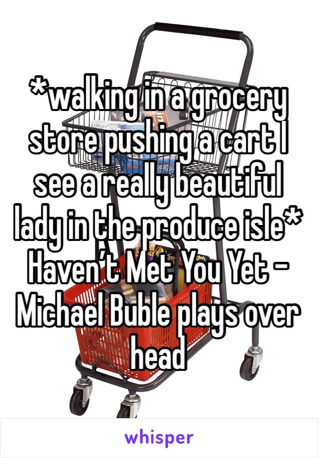 *walking in a grocery store pushing a cart I see a really beautiful lady in the produce isle*
Haven’t Met You Yet - Michael Buble plays over head