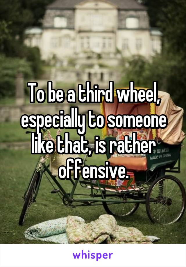 To be a third wheel, especially to someone like that, is rather offensive.