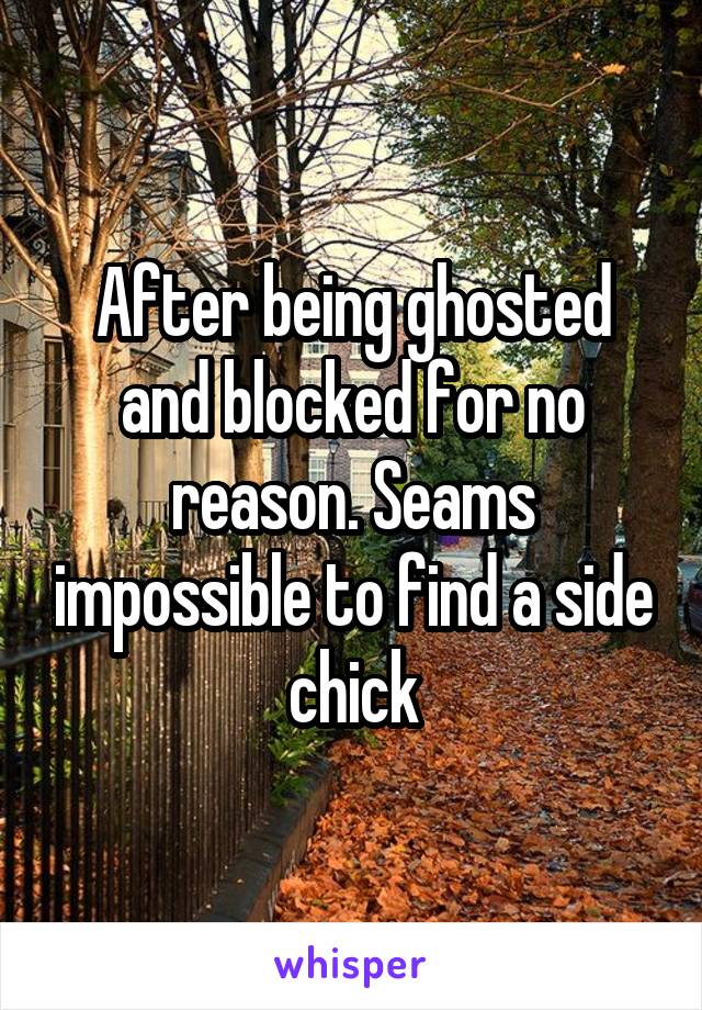 After being ghosted and blocked for no reason. Seams impossible to find a side chick