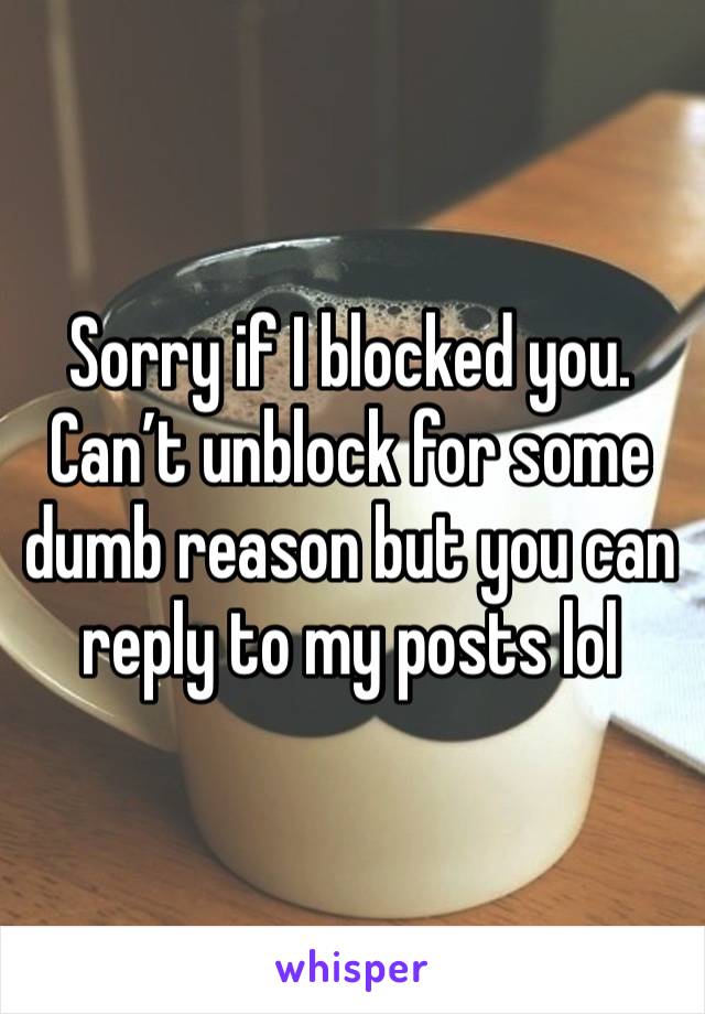 Sorry if I blocked you. Can’t unblock for some dumb reason but you can reply to my posts lol