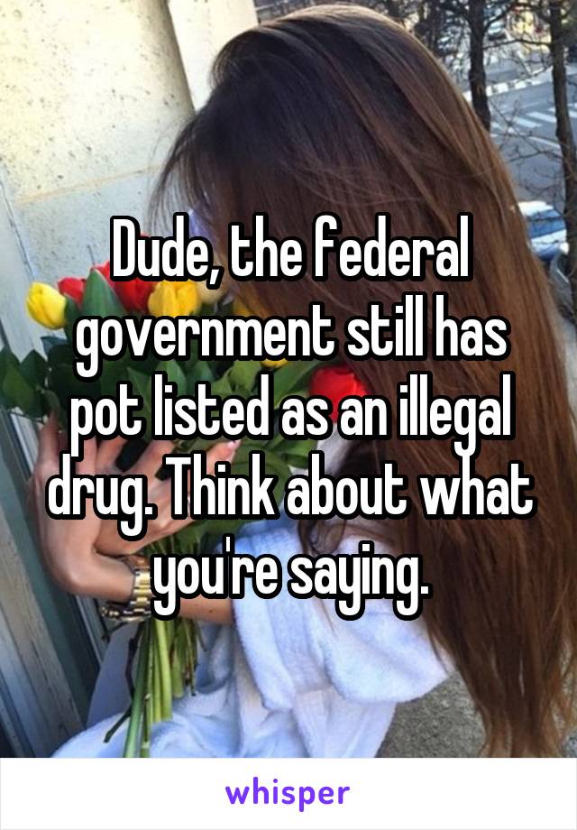 Dude, the federal government still has pot listed as an illegal drug. Think about what you're saying.