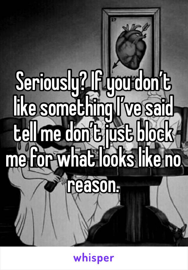 Seriously? If you don’t like something I’ve said tell me don’t just block me for what looks like no reason.