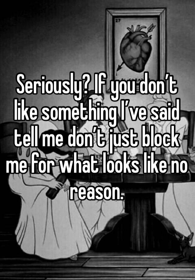 Seriously? If you don’t like something I’ve said tell me don’t just block me for what looks like no reason.