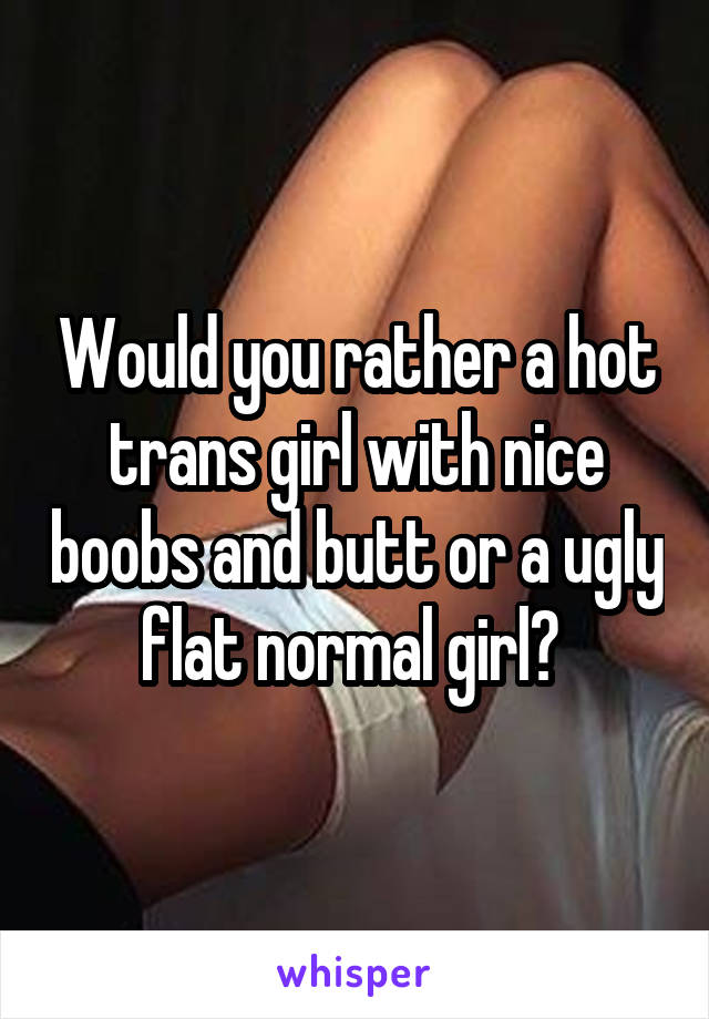 Would you rather a hot trans girl with nice boobs and butt or a ugly flat normal girl? 