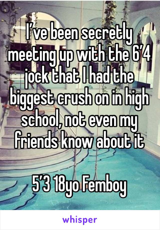 I’ve been secretly meeting up with the 6’4 jock that I had the biggest crush on in high school, not even my friends know about it

5’3 18yo Femboy