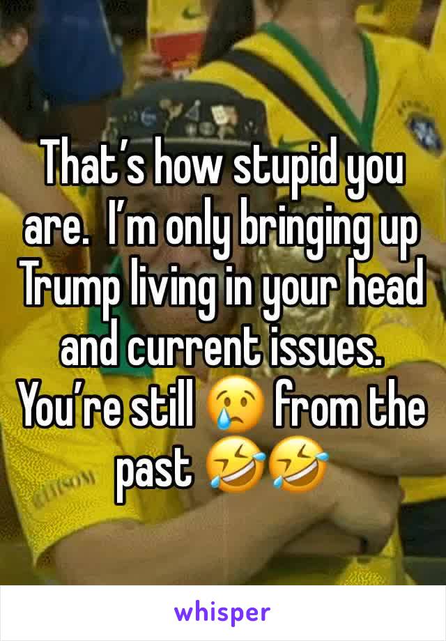 That’s how stupid you are.  I’m only bringing up Trump living in your head and current issues.  You’re still 😢 from the past 🤣🤣