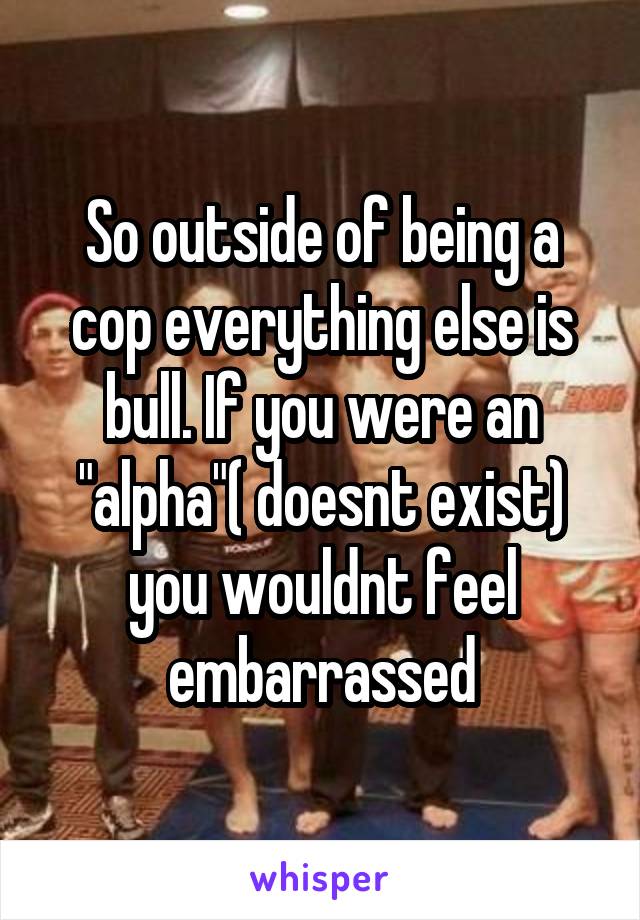 So outside of being a cop everything else is bull. If you were an "alpha"( doesnt exist) you wouldnt feel embarrassed