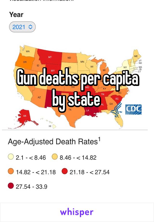  Gun deaths per capita by state 

