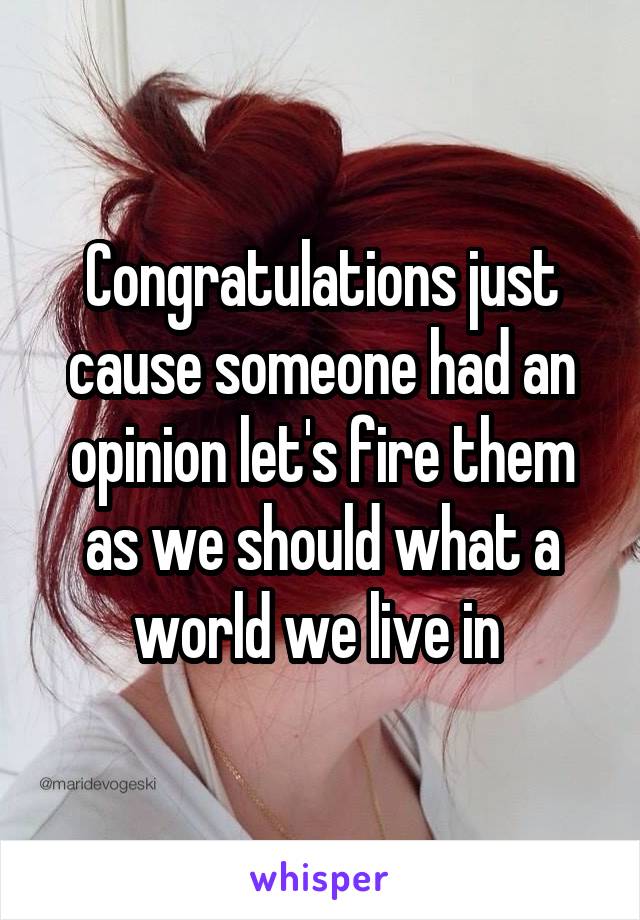 Congratulations just cause someone had an opinion let's fire them as we should what a world we live in 