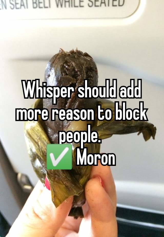 Whisper should add more reason to block people. 
✅ Moron 