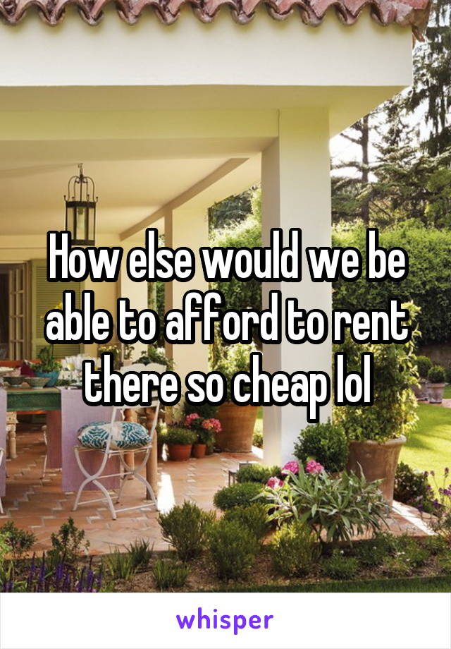 How else would we be able to afford to rent there so cheap lol