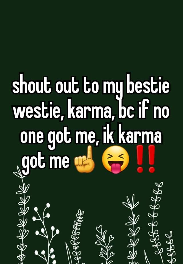 shout out to my bestie westie, karma, bc if no one got me, ik karma got me☝️😝‼️