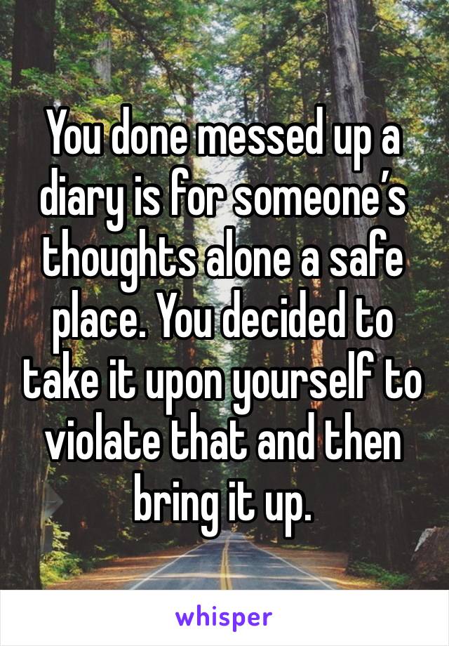 You done messed up a diary is for someone’s thoughts alone a safe place. You decided to take it upon yourself to violate that and then bring it up.