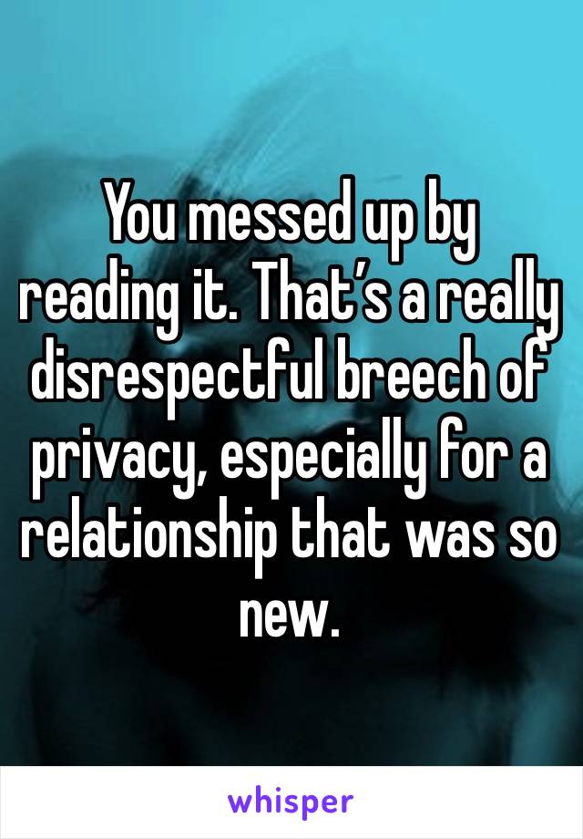 You messed up by reading it. That’s a really disrespectful breech of privacy, especially for a relationship that was so new.