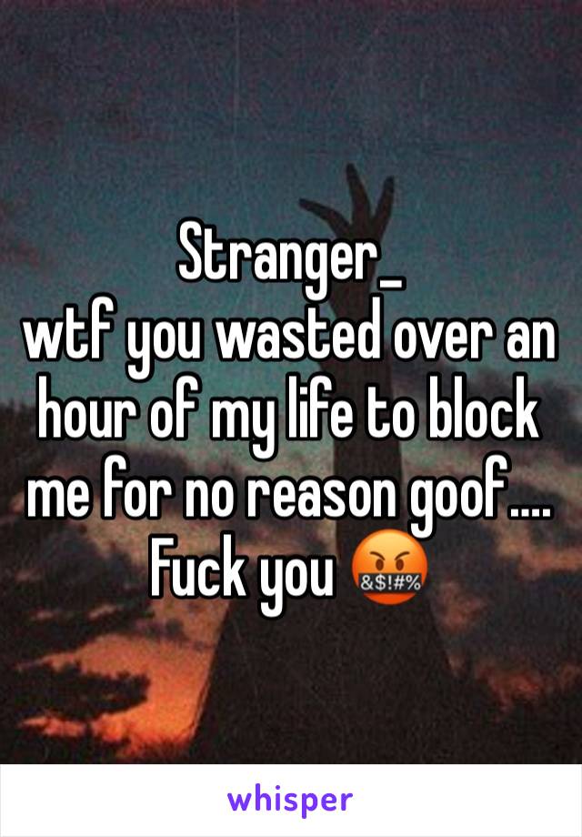 Stranger_ 
wtf you wasted over an hour of my life to block me for no reason goof…. Fuck you 🤬