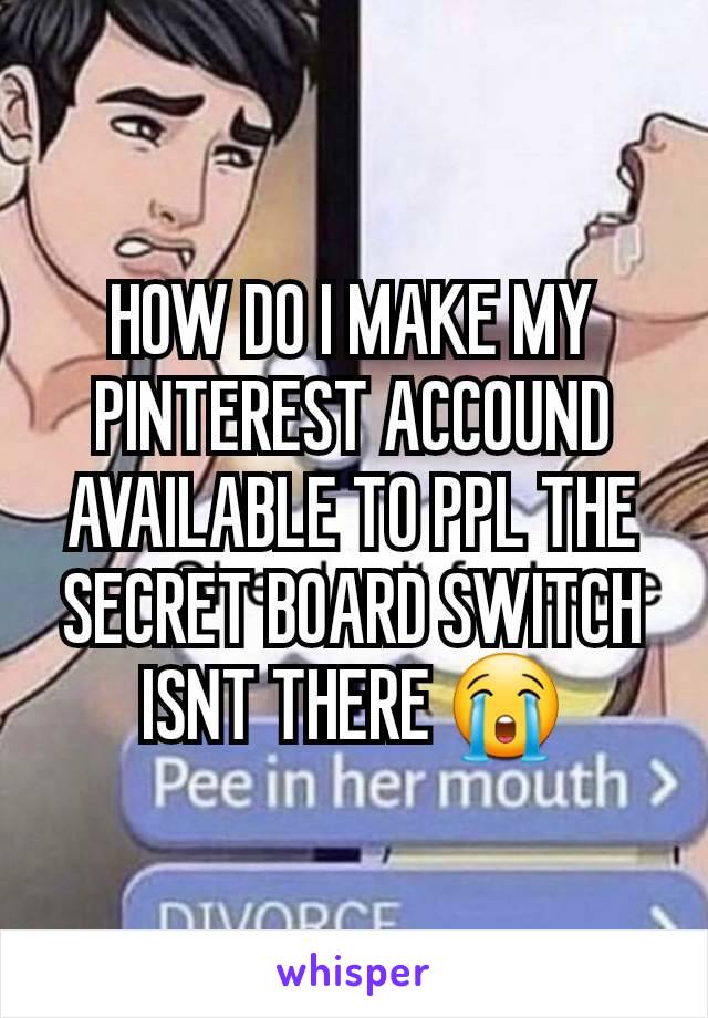 HOW DO I MAKE MY PINTEREST ACCOUND AVAILABLE TO PPL THE SECRET BOARD SWITCH ISNT THERE 😭