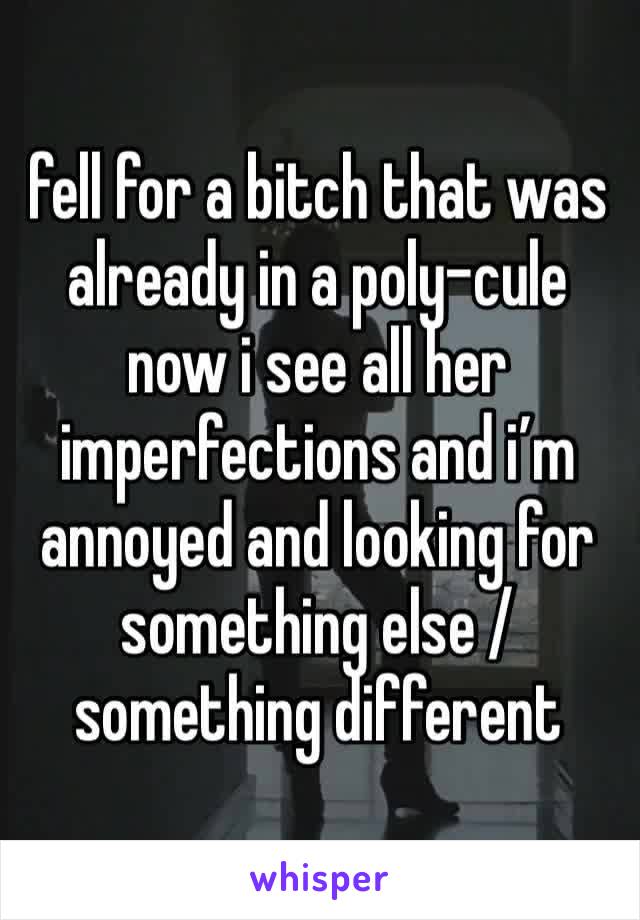 fell for a bitch that was already in a poly-cule now i see all her imperfections and i’m annoyed and looking for something else / something different