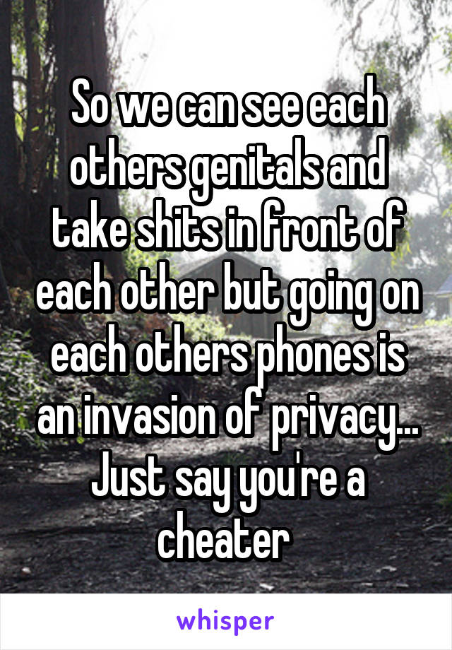 So we can see each others genitals and take shits in front of each other but going on each others phones is an invasion of privacy... Just say you're a cheater 