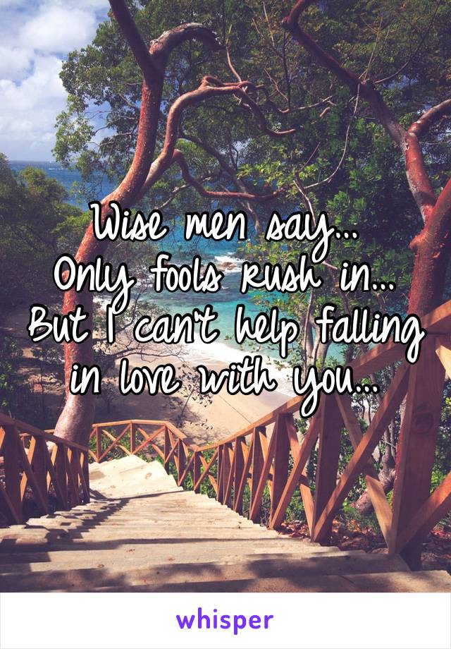 Wise men say… 
Only fools rush in…
But I can't help falling in love with you…