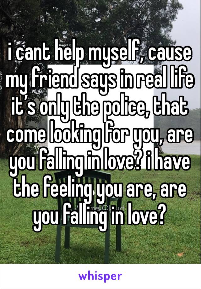 i cant help myself, cause my friend says in real life it’s only the police, that come looking for you, are you falling in love? i have the feeling you are, are you falling in love?