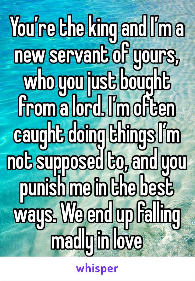 You’re the king and I’m a new servant of yours, who you just bought from a lord. I’m often caught doing things I’m not supposed to, and you punish me in the best ways. We end up falling madly in love