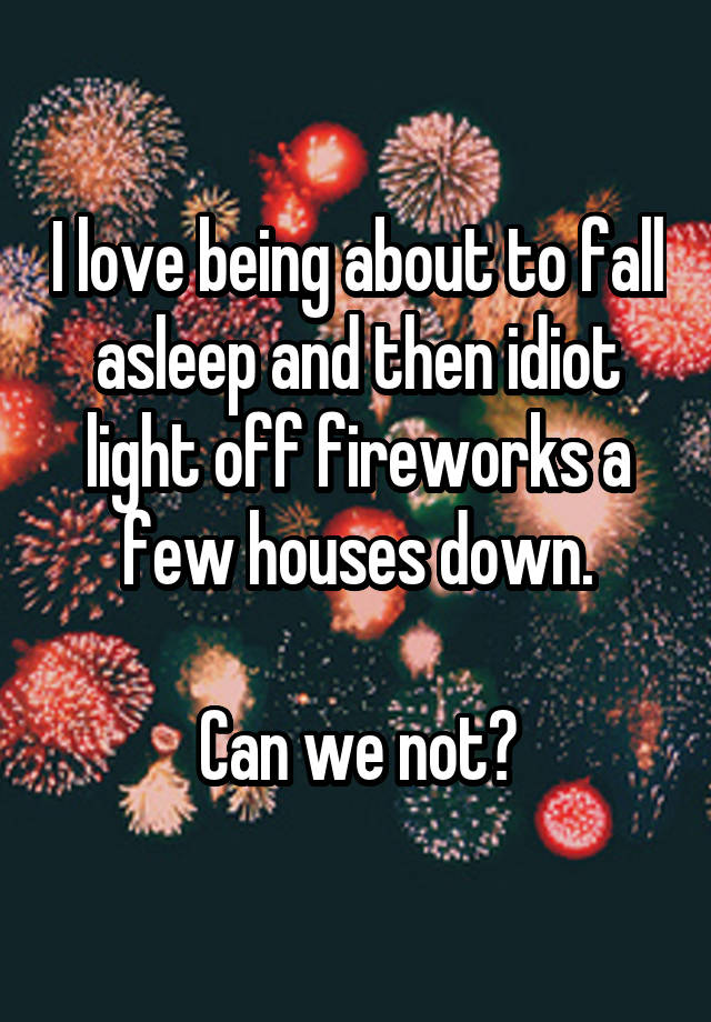 I love being about to fall asleep and then idiot light off fireworks a few houses down.

Can we not?