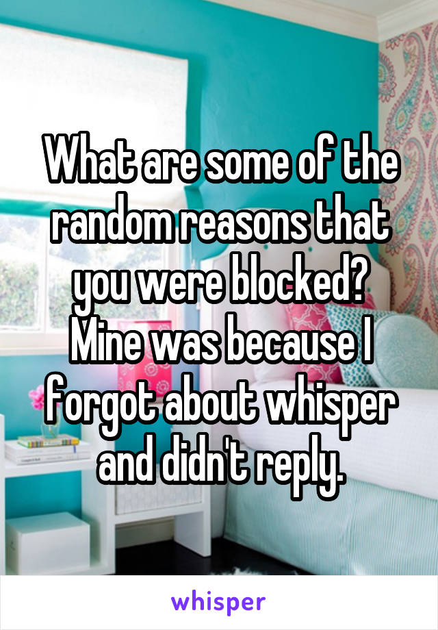 What are some of the random reasons that you were blocked?
Mine was because I forgot about whisper and didn't reply.