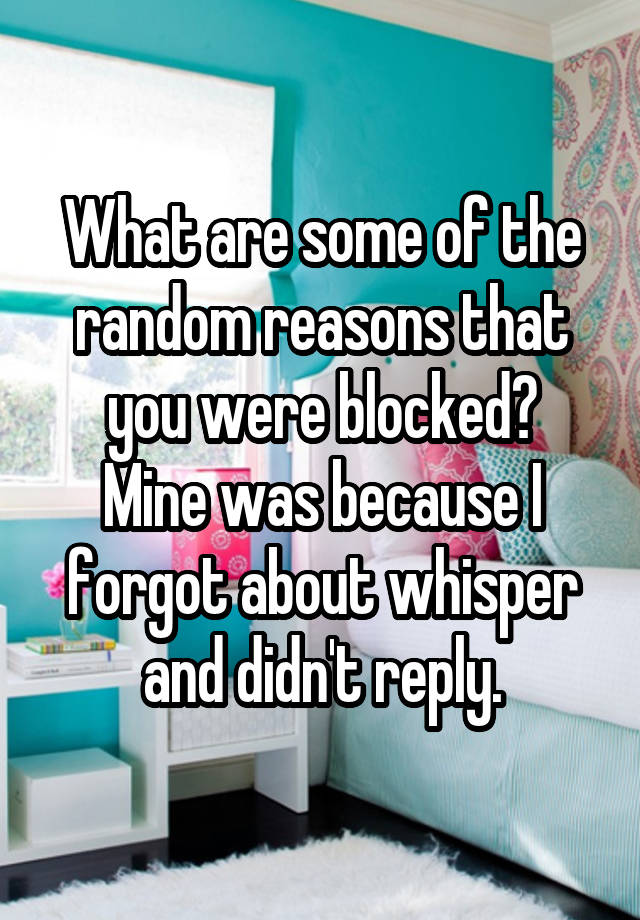 What are some of the random reasons that you were blocked?
Mine was because I forgot about whisper and didn't reply.