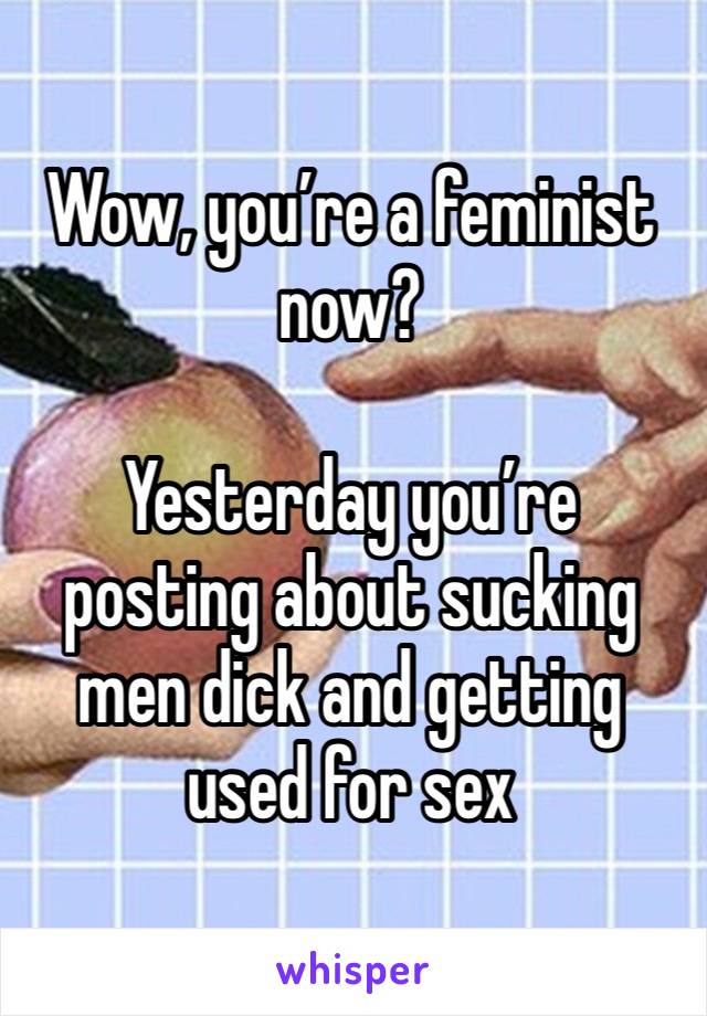 Wow, you’re a feminist now? 

Yesterday you’re posting about sucking men dick and getting used for sex 