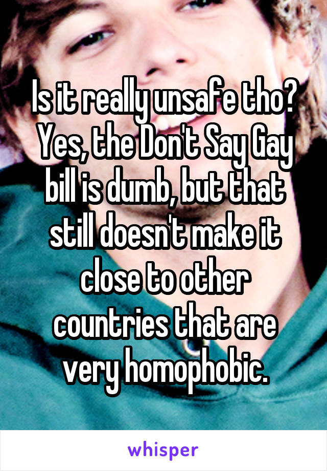 Is it really unsafe tho? Yes, the Don't Say Gay bill is dumb, but that still doesn't make it close to other countries that are very homophobic.
