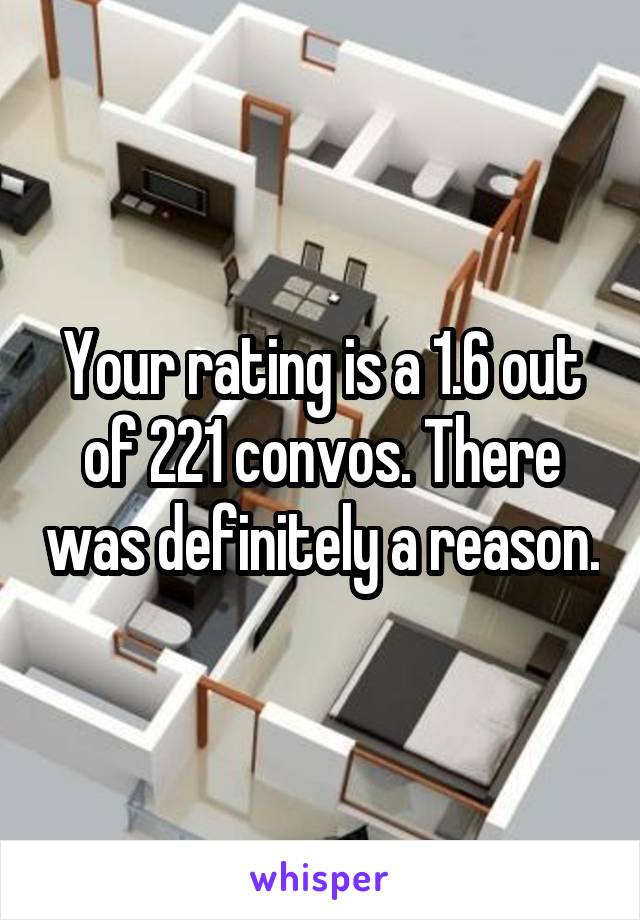 Your rating is a 1.6 out of 221 convos. There was definitely a reason.