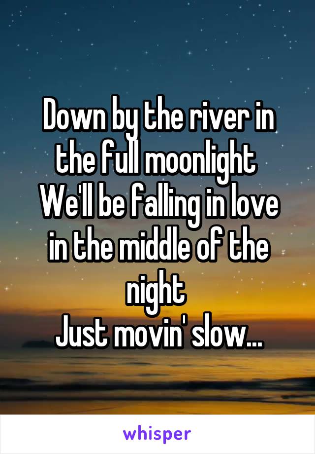 Down by the river in the full moonlight 
We'll be falling in love in the middle of the night 
Just movin' slow...