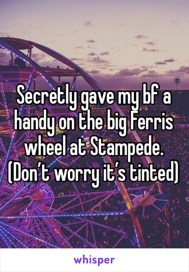 Secretly gave my bf a handy on the big Ferris wheel at Stampede. (Don’t worry it’s tinted)