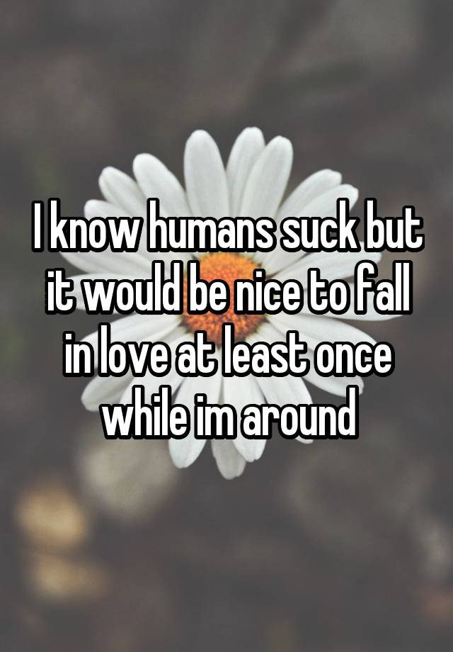 I know humans suck but it would be nice to fall in love at least once while im around