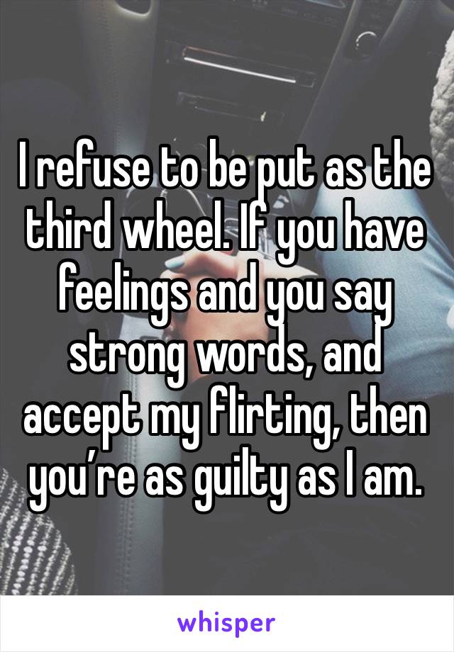 I refuse to be put as the third wheel. If you have feelings and you say strong words, and accept my flirting, then you’re as guilty as I am. 