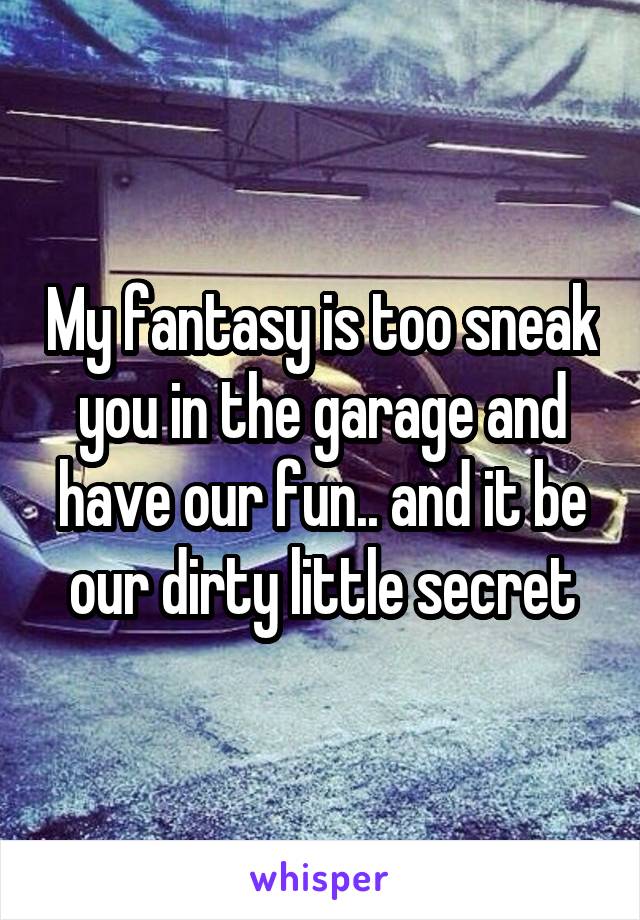 My fantasy is too sneak you in the garage and have our fun.. and it be our dirty little secret