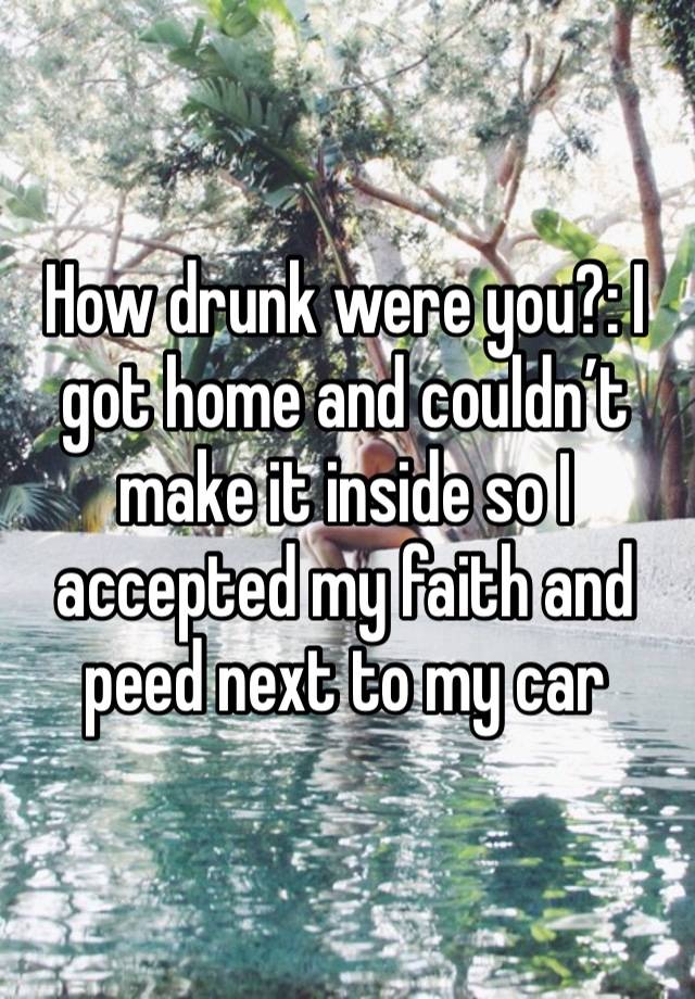 How drunk were you?: I got home and couldn’t make it inside so I accepted my faith and peed next to my car