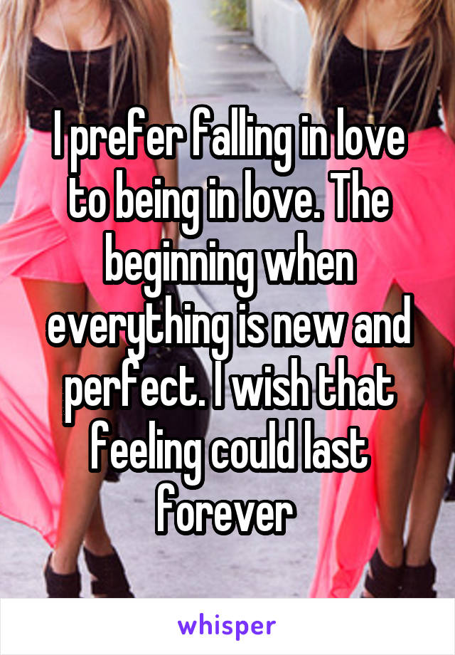 I prefer falling in love to being in love. The beginning when everything is new and perfect. I wish that feeling could last forever 