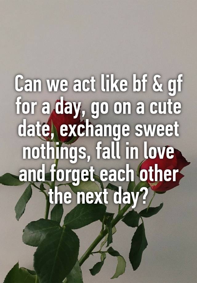 Can we act like bf & gf for a day, go on a cute date, exchange sweet nothings, fall in love and forget each other the next day?