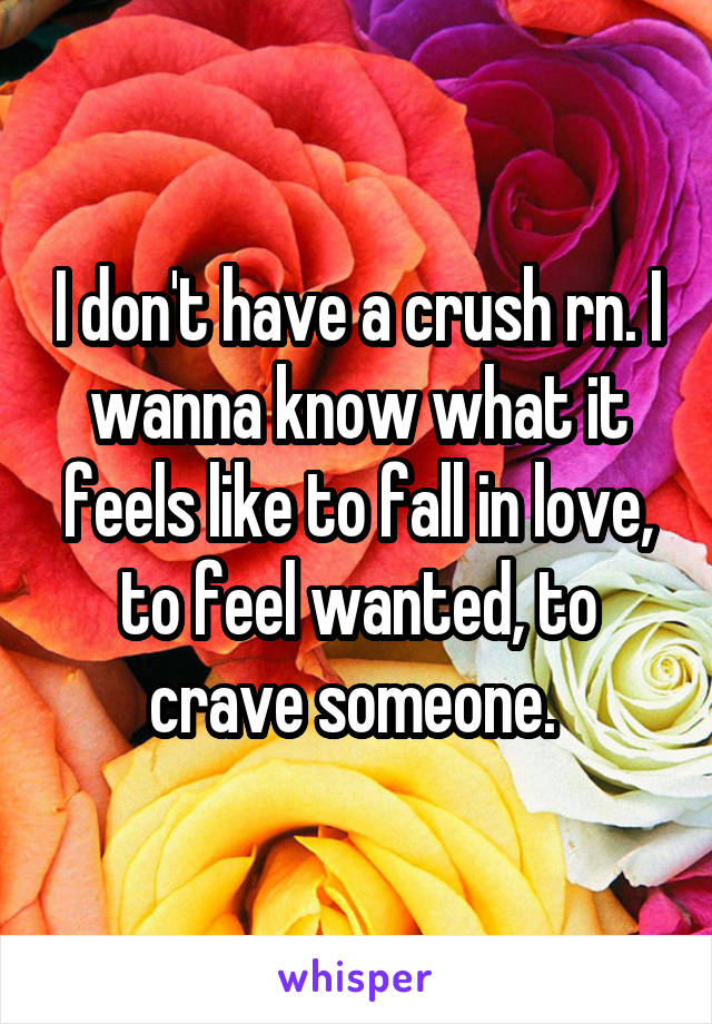 I don't have a crush rn. I wanna know what it feels like to fall in love, to feel wanted, to crave someone. 