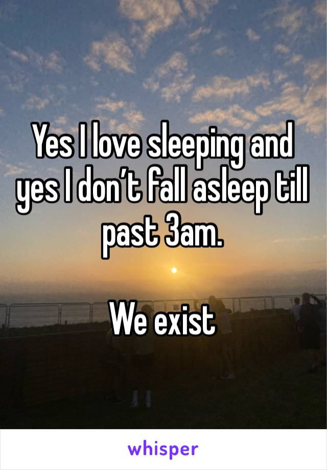 Yes I love sleeping and yes I don’t fall asleep till past 3am.

We exist