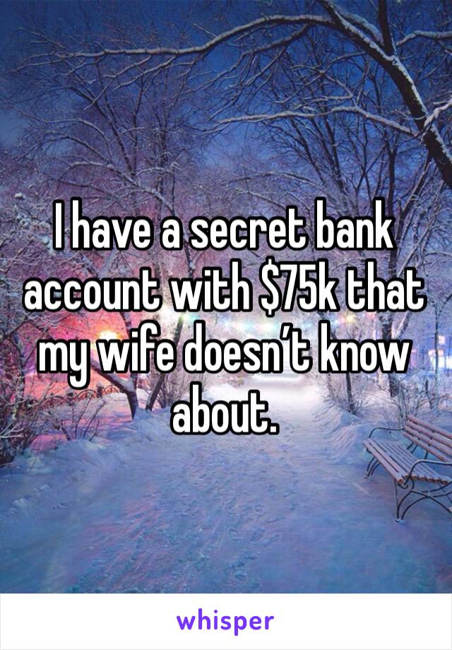 I have a secret bank account with $75k that my wife doesn’t know about. 