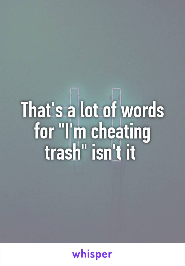 That's a lot of words for "I'm cheating trash" isn't it 